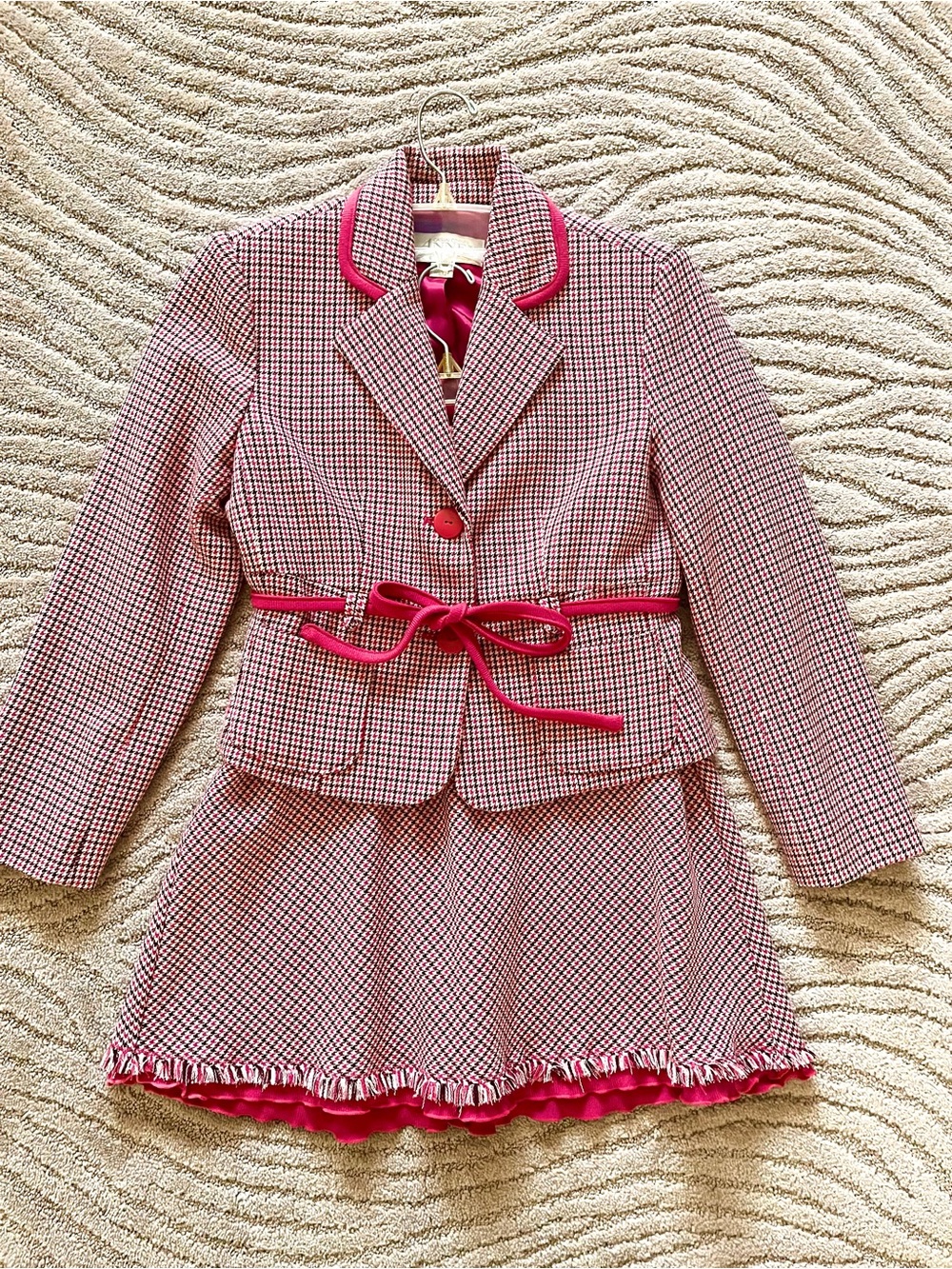 Casual Corner Pink Houndstooth Blazer and Skirt Set